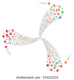 Intellect Bulb fireworks swirl rotation. Vector illustration style is flat bright multicolored iconic symbols on a white background. Object twirl organized from random symbols.