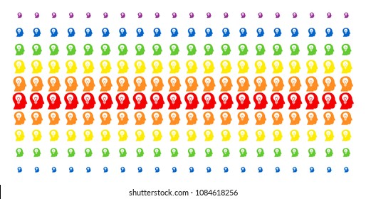 Intellect Bulb icon spectrum halftone pattern. Vector pictograms arranged into halftone matrix with vertical spectrum gradient. Constructed for backgrounds, covers, templates and abstract effects.