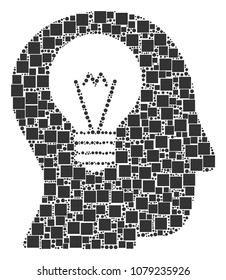 Intellect Bulb mosaic icon of square figures and circles in various sizes. Vector items are grouped into intellect bulb illustration design concept.