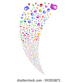 Intellect Bulb random fireworks stream. Vector illustration style is flat bright multicolored iconic symbols on a white background. Object fountain created from scattered pictographs.