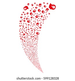Intellect Bulb random fireworks stream. Vector illustration style is flat red iconic symbols on a white background. Object fountain constructed from scattered design elements.