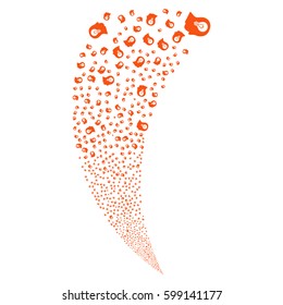 Intellect Bulb random fireworks stream. Vector illustration style is flat orange iconic symbols on a white background. Object fountain combined from scattered icons.