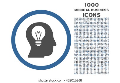 Intellect Bulb rounded vector bicolor icon with 1000 medical business icons. Set style is flat pictograms, cobalt and gray colors, white background.