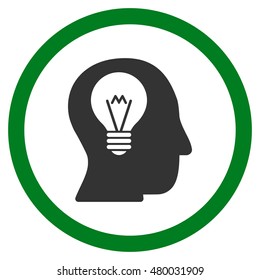 Intellect Bulb vector bicolor rounded icon. Image style is a flat icon symbol inside a circle, green and gray colors, white background.