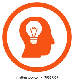 Intellect Bulb vector rounded icon. Image style is a flat icon symbol inside a circle, orange color, white background.
