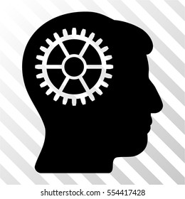 Intellect Cog vector icon. Illustration style is flat iconic black symbol on a hatch transparent background.
