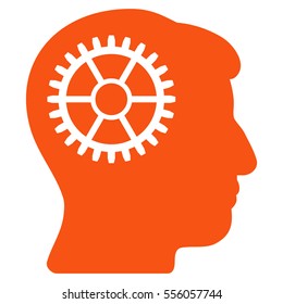 Intellect Cog vector pictogram. Style is flat graphic symbol, orange color, white background.