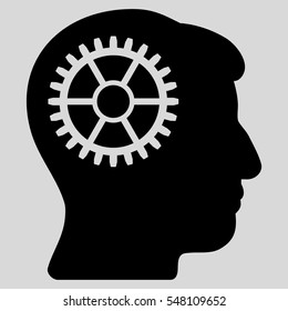 Intellect Cog vector pictograph. Style is flat graphic symbol, black color, light gray background.