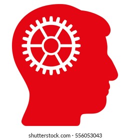 Intellect Cog vector pictograph. Style is flat graphic symbol, red color, white background.