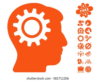 Intellect Gear icon with bonus settings pictures. Vector illustration style is flat iconic orange symbols on white background.