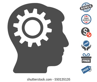 Intellect Gear pictograph with free bonus icon set. Vector illustration style is flat iconic symbols, cobalt and gray colors, white background.