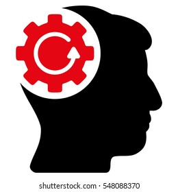 Intellect Gear Rotation vector icon. Style is flat graphic bicolor symbol, intensive red and black colors, white background.