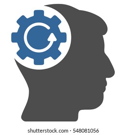 Intellect Gear Rotation vector pictogram. Style is flat graphic bicolor symbol, cobalt and gray colors, white background.