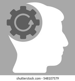 Intellect Gear Rotation vector pictogram. Style is flat graphic bicolor symbol, dark gray and white colors, silver background.