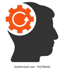 Intellect Gear Rotation vector pictogram. Style is flat graphic bicolor symbol, orange and gray colors, white background.