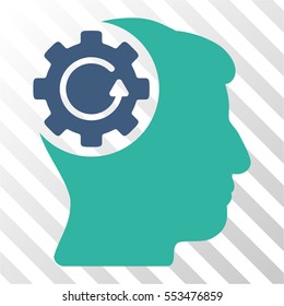 Intellect Gear Rotation vector pictogram. Illustration style is flat iconic bicolor cobalt and cyan symbol on a hatch transparent background.