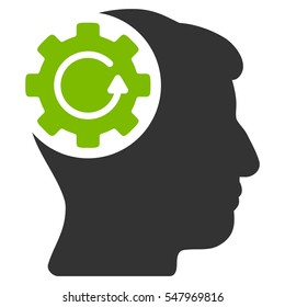 Intellect Gear Rotation vector pictograph. Style is flat graphic bicolor symbol, eco green and gray colors, white background.