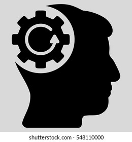 Intellect Gear Rotation vector pictograph. Style is flat graphic symbol, black color, light gray background.