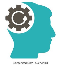 Intellect Gear Rotation vector pictograph. Style is flat graphic bicolor symbol, grey and cyan colors, white background.