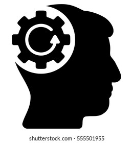 Intellect Gear Rotation vector pictograph. Style is flat graphic symbol, black color, white background.