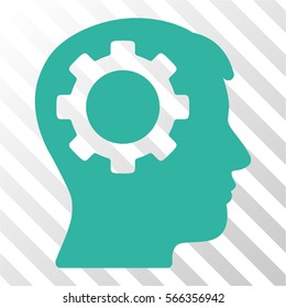 Intellect Gear vector icon. Illustration style is flat iconic cyan symbol on a hatch transparent background.