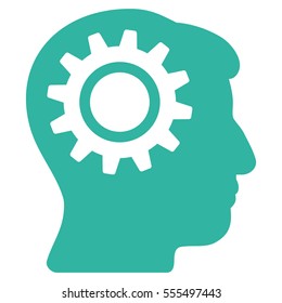 Intellect Gear vector icon. Style is flat graphic symbol, cyan color, white background.