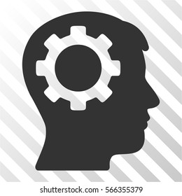 Intellect Gear vector pictogram. Illustration style is flat iconic gray symbol on a hatched transparent background.