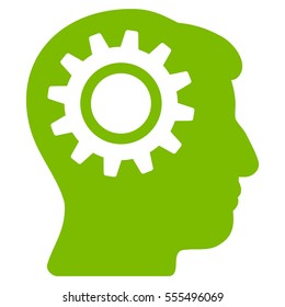 Intellect Gear vector pictogram. Style is flat graphic symbol, eco green color, white background.