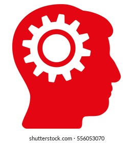 Intellect Gear vector pictogram. Style is flat graphic symbol, red color, white background.