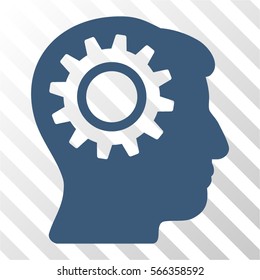 Intellect Gear vector pictograph. Illustration style is flat iconic blue symbol on a hatched transparent background.
