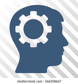 Intellect Gear vector pictograph. Illustration style is flat iconic blue symbol on a hatch transparent background.