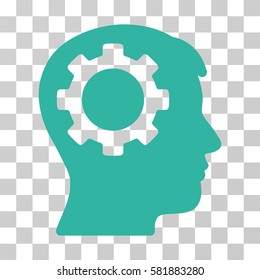 Intellect Gear vector pictograph. Illustration style is a flat iconic cyan symbol on a transparent background.