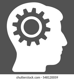 Intellect Gear vector pictograph. Style is flat graphic symbol, white color, gray background.