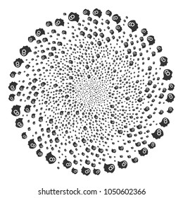 Intellect Gears centrifugal round cluster. Object spiral created from random intellect gears symbols. Vector illustration style is flat iconic symbols.