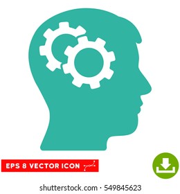Intellect Gears EPS vector pictogram. Illustration style is flat iconic cyan symbol on white background.