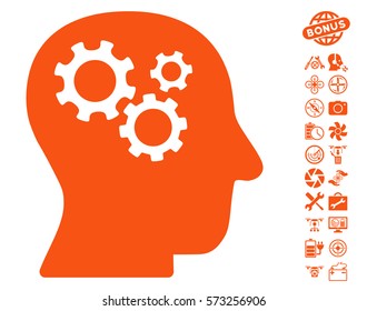 Intellect Gears icon with bonus copter service design elements. Vector illustration style is flat iconic symbols on white background.
