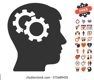 Intellect Gears pictograph with bonus decoration images. Vector illustration style is flat iconic symbols for web design, app user interfaces.