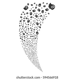 Intellect Gears random fireworks stream. Vector illustration style is flat gray iconic symbols on a white background. Object fountain constructed from scattered symbols.