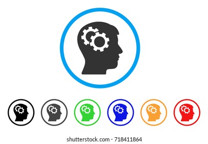 Intellect Gears rounded icon. Style is a flat intellect gears gray symbol inside light blue circle with black, gray, green, blue, red, orange variants. Vector designed for web and software interfaces.