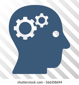 Intellect Gears vector icon. Illustration style is flat iconic blue symbol on a hatch transparent background.