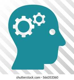 Intellect Gears vector pictogram. Illustration style is flat iconic soft blue symbol on a hatch transparent background.