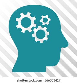 Intellect Gears vector pictogram. Illustration style is flat iconic soft blue symbol on a hatch transparent background.