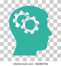Intellect Gears vector pictogram. Illustration style is a flat iconic cyan symbol on a transparent background.