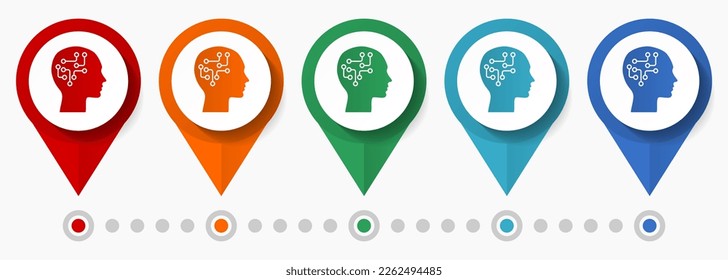 Intellect, head concept vector icon set, flat design android pointers, infographic template