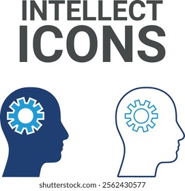Intellect icons. Containing the mind, brainstorming, head, neuron, cognition, thinking, intelligence, and more. Solid vector icons collection.