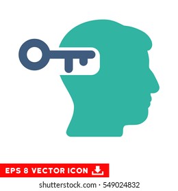 Intellect Key EPS vector pictograph. Illustration style is flat iconic bicolor cobalt and cyan symbol on white background.