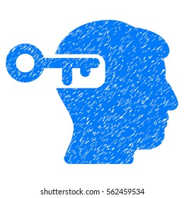 Intellect Key grainy textured icon for overlay watermark stamps. Flat symbol with dirty texture. Dotted vector blue ink rubber seal stamp with grunge design on a white background.