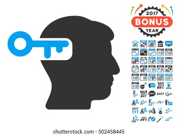 Intellect Key icon with bonus 2017 new year pictures. Vector illustration style is flat iconic symbols,modern colors, rounded edges.