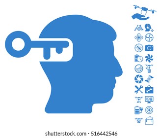 Intellect Key icon with bonus aircopter tools icon set. Vector illustration style is flat iconic symbols on white background.