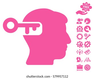 Intellect Key icon with bonus options graphic icons. Vector illustration style is flat iconic pink symbols on white background.